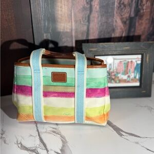 Coach Hampton Watercolor Pastel Stripes Small Tote Handbag